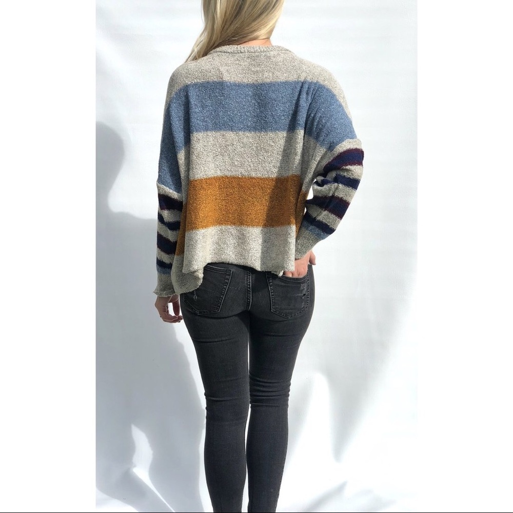 1 Left! Grey Multi Color Striped Oversized Sweater - Picture 5 of 6